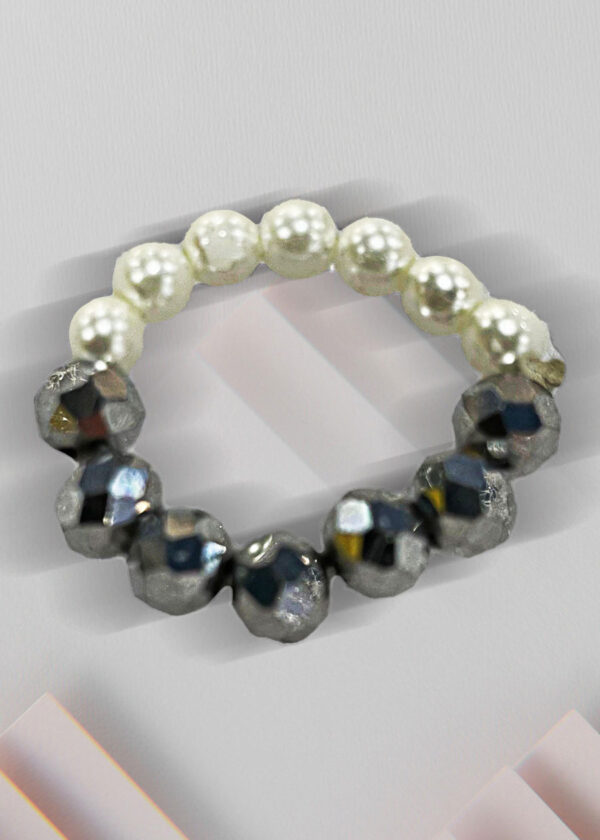 Anillo en perla y piedra en cristal silver elástico