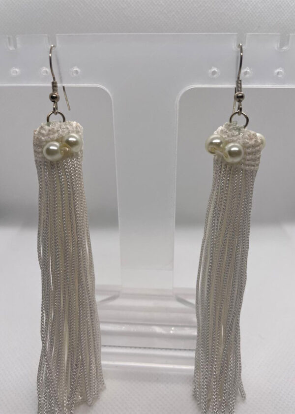 Aretes para boda en hilo, perla y silver
